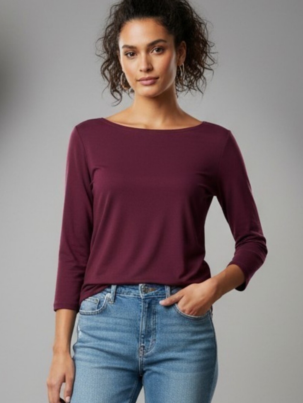 Ann Taylor Long Sleeve Scoop Neck Top - Wine